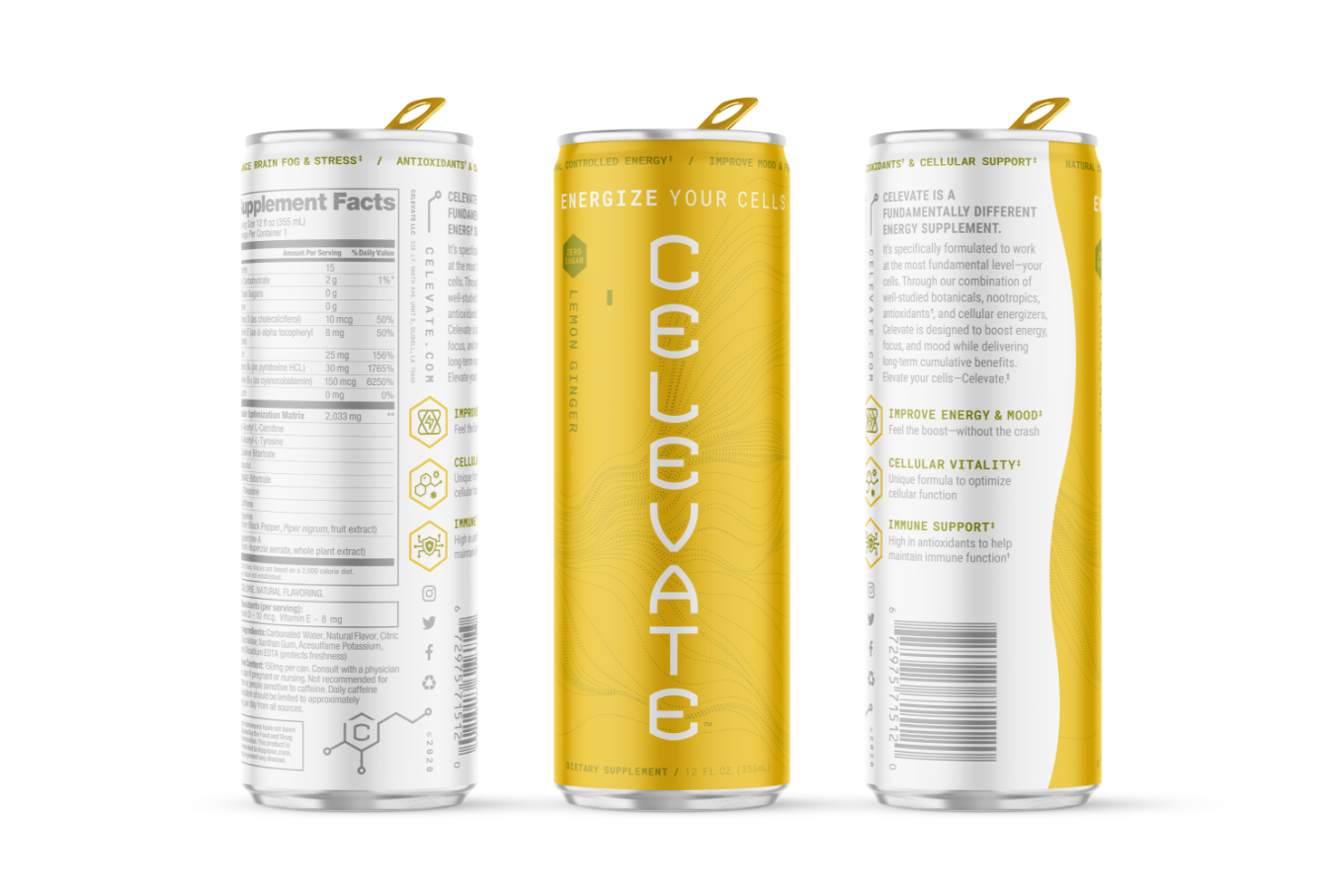 yellow can render of lemon ginger flavor celevate